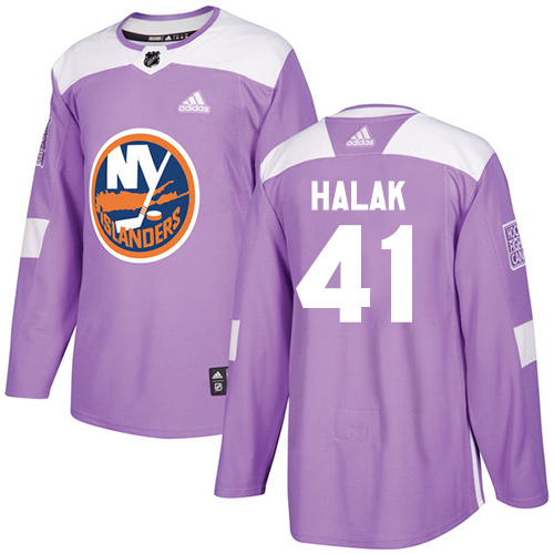 Adidas Islanders #41 Jaroslav Halak Purple Authentic Fights Cancer Stitched NHL Jersey - Click Image to Close